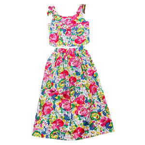 VTG 70s Lanz Floral 2 Piece Dress Set Top + Skirt‎ AOP Flowers Bright Preppy XXS